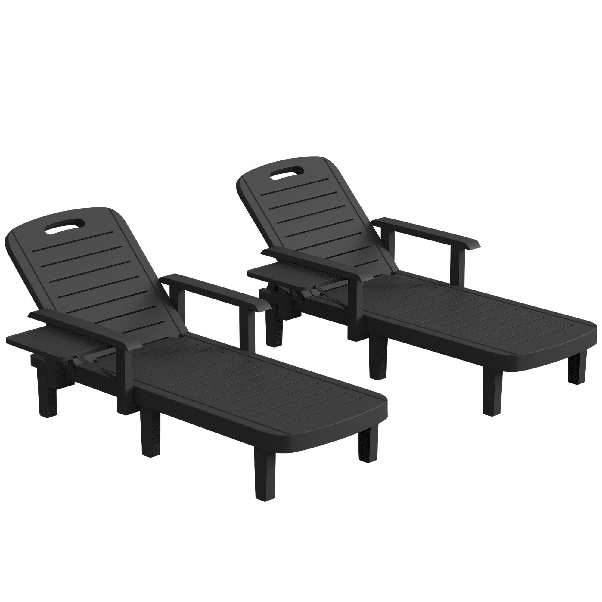 Outsunny Set of 2 Reclining Sun Loungers, 5 Positions Adjustable Outdoor Chaise Lounge Chair with Armrests, Black 