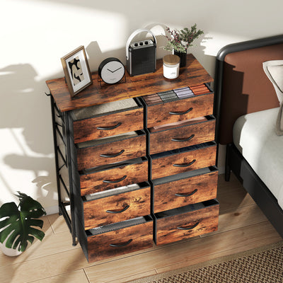 HOMCOM Chest of Ten Fabric Drawers - Rustic Brown 