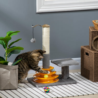 PawHut 56cm Cat Tree Tower Activity Centre, Climbing Stand Kitten House Furniture w/ Scratching Posts, Toy Ball - Grey 