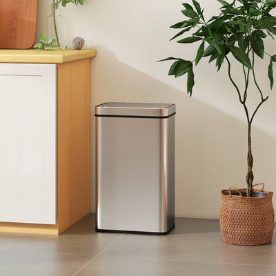 HOMCOM 60 L Sensor Can,  Sensor Bin with Soft-Close Lid, Fingerprint-Proof Stainless Steel, Silver Tone 
