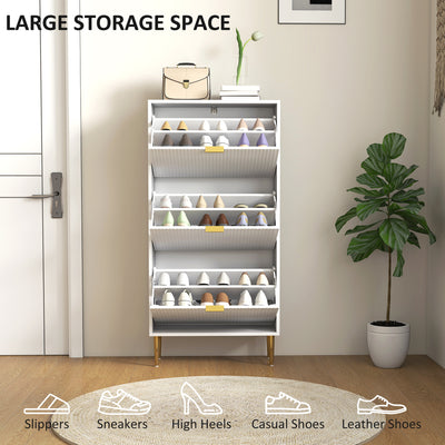HOMCOM Narrow Shoe Cabinet with 3 Flip Drawers - White 