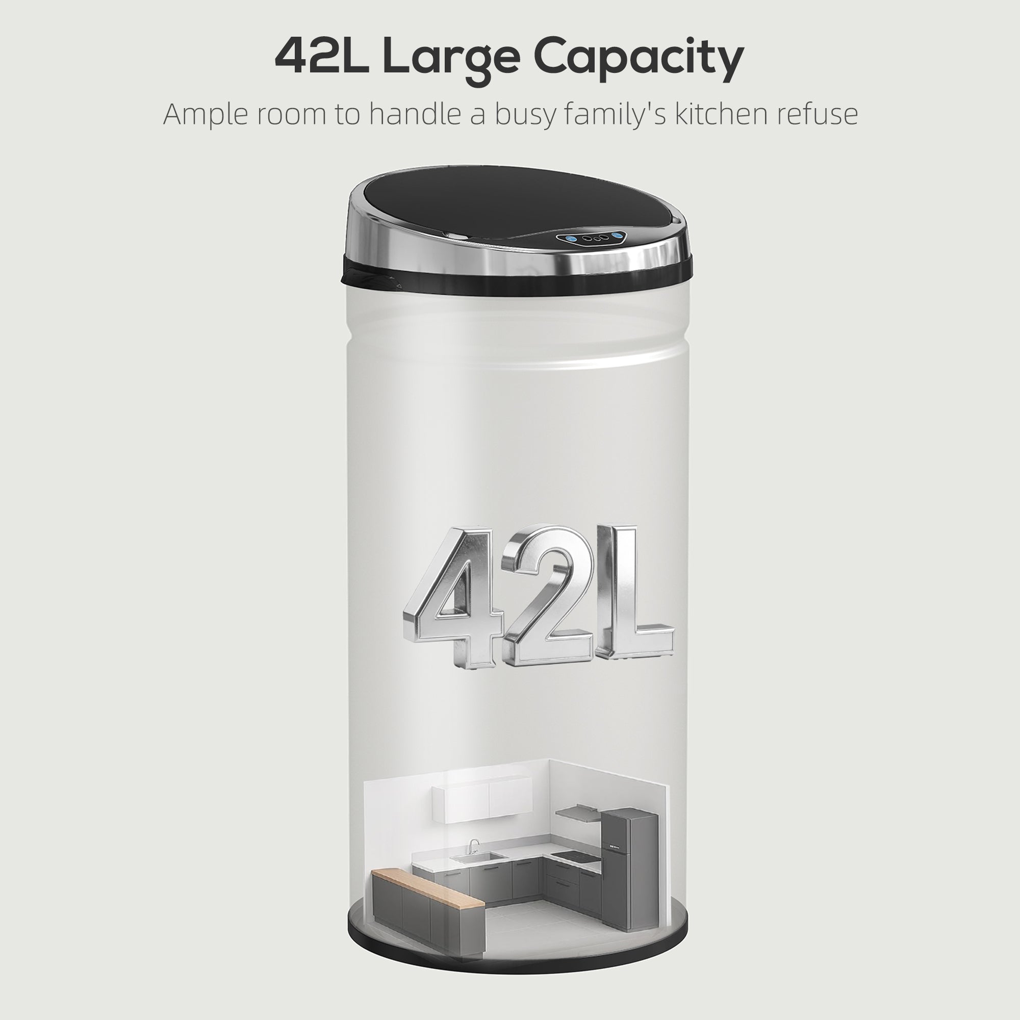 HOMCOM 42L Stainless Steel Sensor Bin - Silver Tone 
