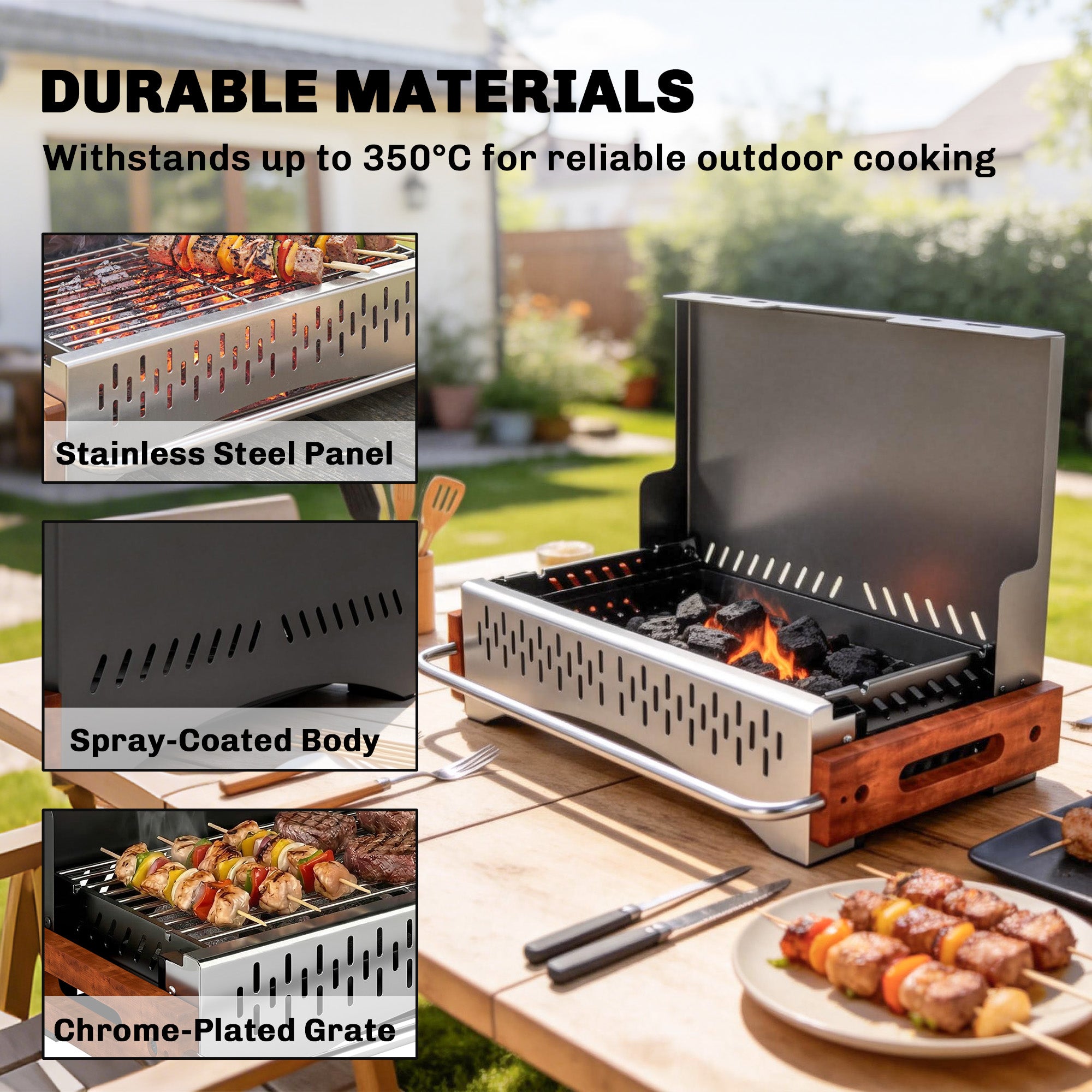 Outsunny Portable BBQ Grill, Folding Charcoal Barbecue Grill with Removable Charcoal Basin for Camping Picnic Garden Party, Black 
