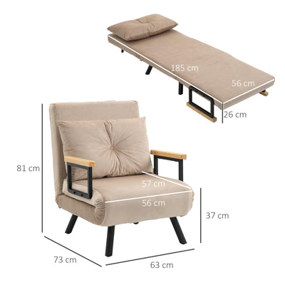 HOMCOM 4-in-1 Velvet-Feel Single Chair Bed, with Pillow - Beige 
