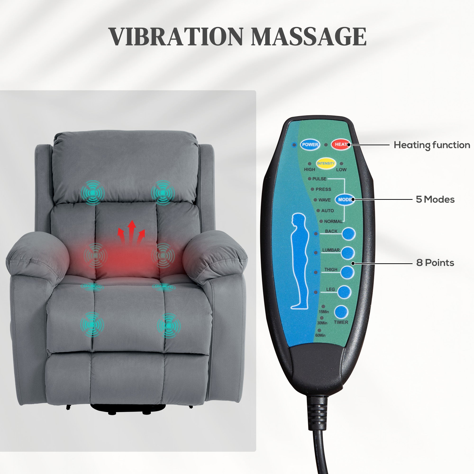 HOMCOM Eight Massage Point Electric Reclining Lift Chair, with Remote - Grey 