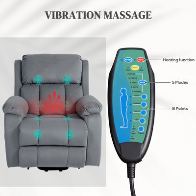 HOMCOM Eight Massage Point Electric Reclining Lift Chair, with Remote - Grey 
