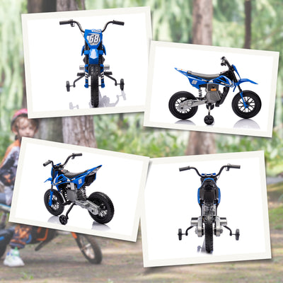 AIYAPLAY 12V Kids Electric Motorbike, Kids Electric Ride on motorcycle w/ Twist Grip Throttle, Training Wheels, Blue 