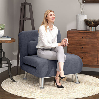 HOMCOM Single Velvet-Feel Sleeper Chair - Charcoal Grey 