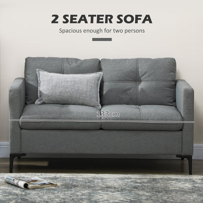 HOMCOM Two-Seater Sofa, with Steel Legs - Grey 
