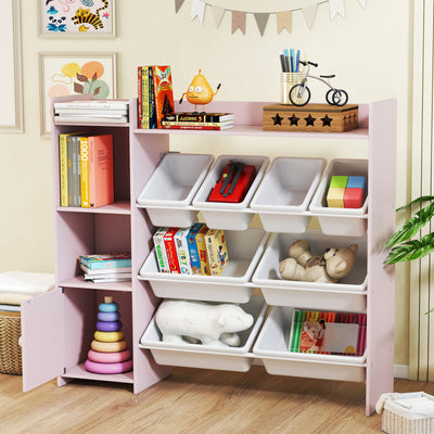 AIYAPLAY Toy Storage Unit with 8 Removable Bins, Storage Shelves, Cabinet, Pink 