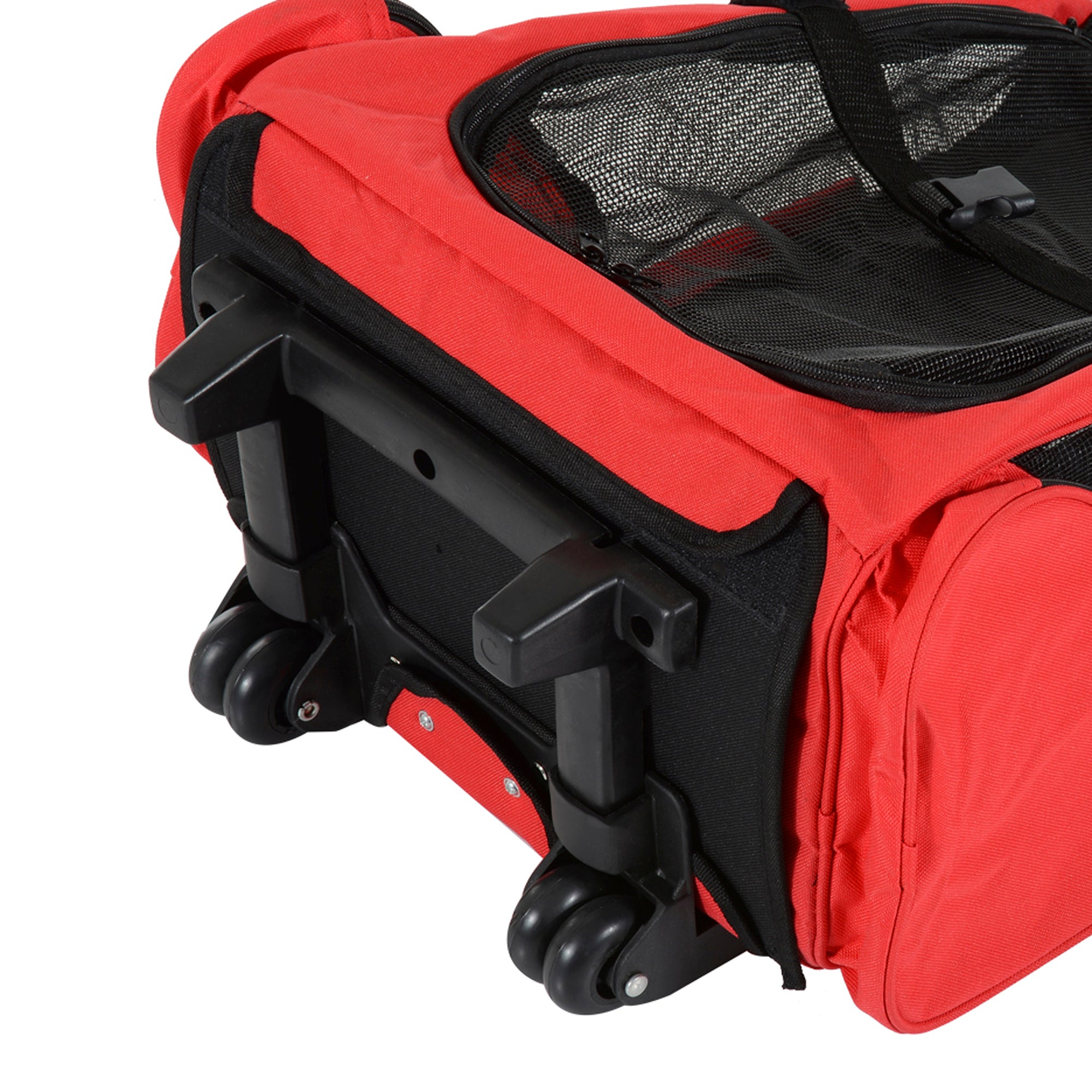 PawHut Pet Travel Backpack Bag Cat Puppy Dog Carrier w/ Trolley and Telescopic Handle Portable Stroller Wheel Luggage Bag (Red) 
