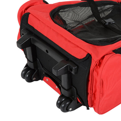 PawHut Pet Travel Backpack Bag Cat Puppy Dog Carrier w/ Trolley and Telescopic Handle Portable Stroller Wheel Luggage Bag (Red) 