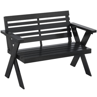Outsunny 2 Seater Wooden Garden Bench, Slatted Patio Bench with Armrest and Backrest, Black 