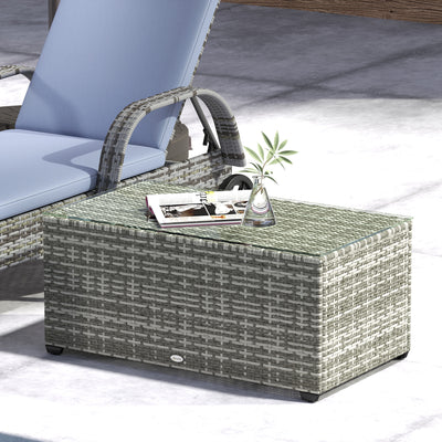Outsunny 90 x 50cm Glass-Top Rattan Side Table - Light Grey 