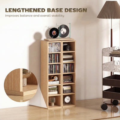 HOMCOM Set of 2 CD Media Display Shelf Unit Tower Rack with Adjustable Shelves, Natural 