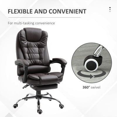 HOMCOM PU Leather Executive Office Chair, High Back Swivel Chair with Retractable Footrest, Adjustable Height, Reclining Function, Brown 