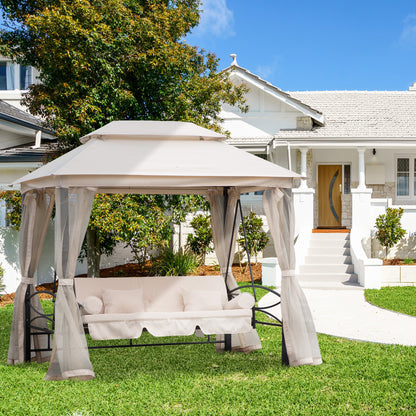 Outsunny 2-in-1 Convertible Gazebo Swing Chair Bed W/Netting, 245Lx165Wx243H cm-Beige/Black 