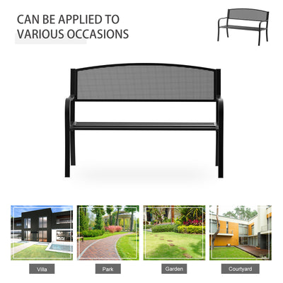 Outsunny Garden Bench Furniture Patio Park 2 Person Chair Seat Steel Black 120cm Outdoor 