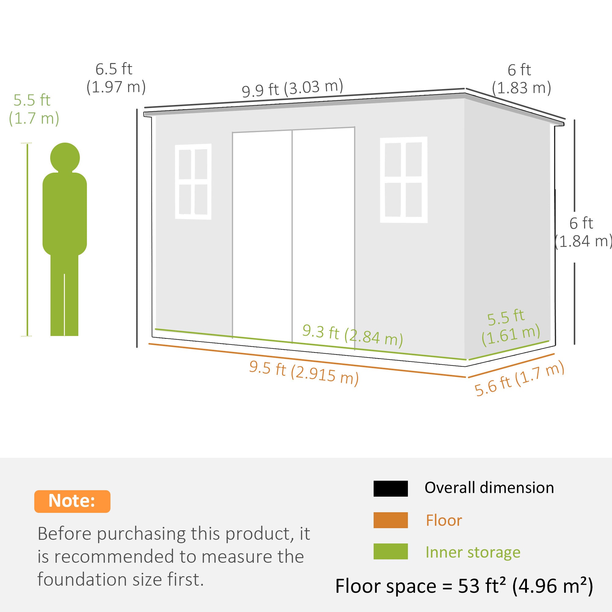 Outsunny 10 x 6 ft Resin Garden Shed, Outdoor Storage Shed with Floor, Windows, Lockable Doors and Vents, Grey 