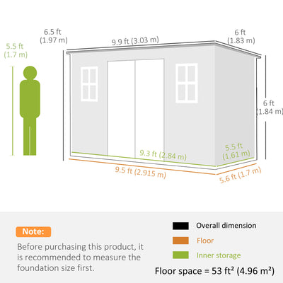 Outsunny 10 x 6 ft Resin Garden Shed, Outdoor Storage Shed with Floor, Windows, Lockable Doors and Vents, Grey 