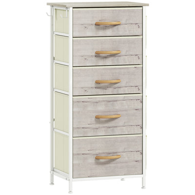 HOMCOM Chest of Five Fabric Drawers - Natural Wood Finish 