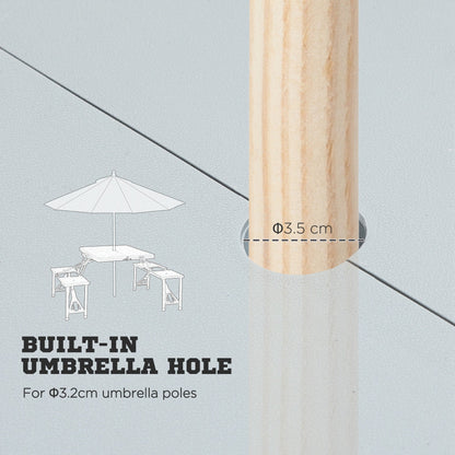 Outsunny Folding Picnic Table with 4 Seats and Umbrella Hole - Grey 