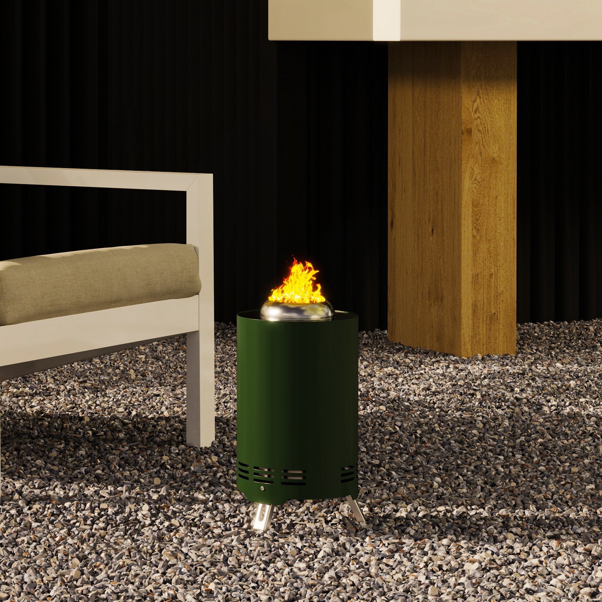 Outsunny Smokeless Fire Pit, 16 x 16 cm Stainless Steel Portable Wood Burning Firepit with Poker, Wood or Pellet Fuelled Tabletop Fire Pit for Garden Camping Bonfire Party, Green 