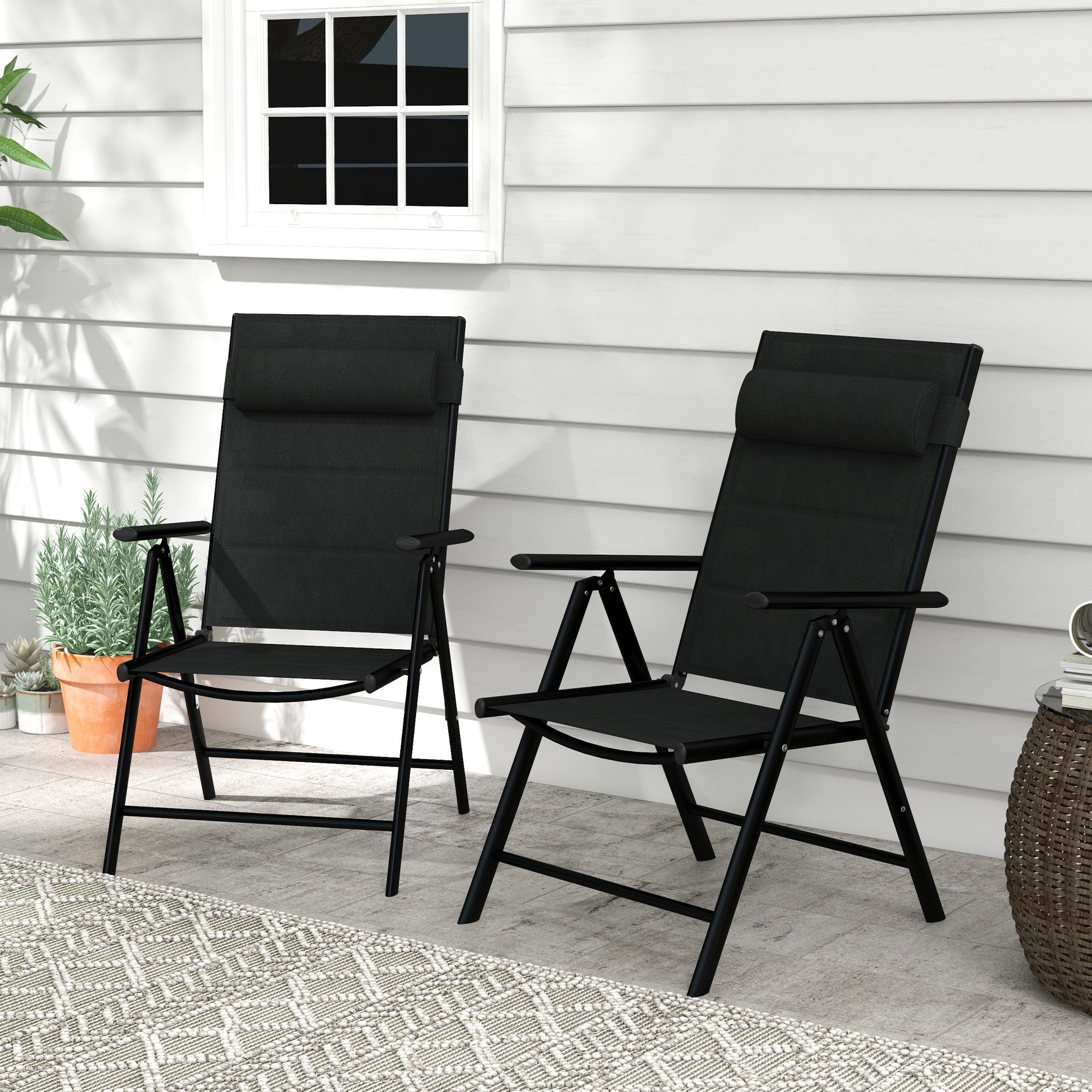 Outsunny Set of Two Padded Garden Chairs - Black 