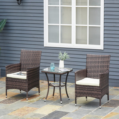 Outsunny 2 PC Outdoor Rattan Armchair Dining Chair Garden Patio Furniture w/ Armrests Cushions Mixed Brown 
