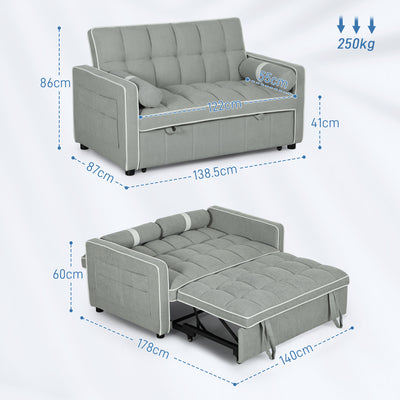 HOMCOM Two-Seater Linen-Look Sofa Bed - Light Grey 