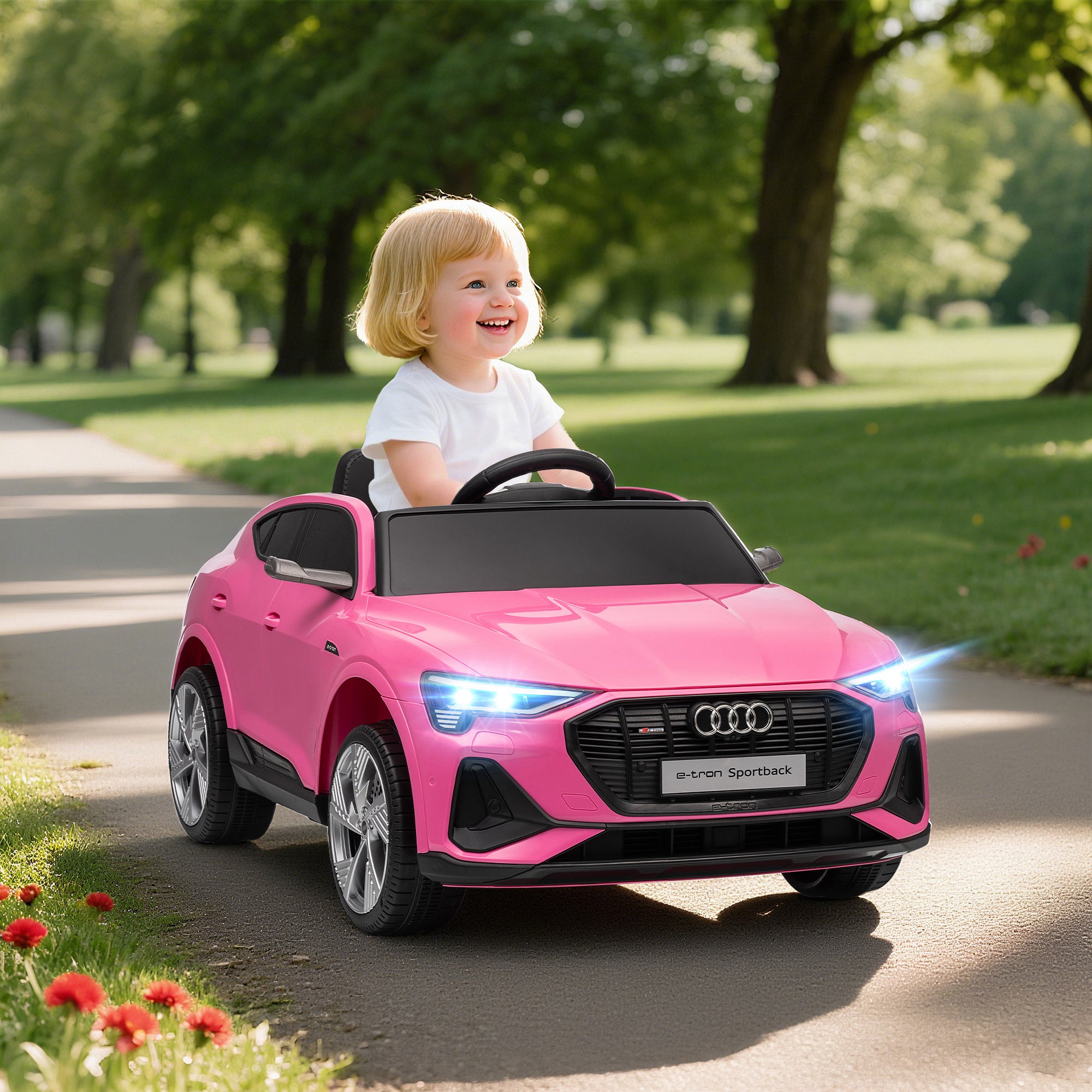 HOMCOM 12V Kids Electric Ride on, Electric Car for Kids with Parental Remote, Music, Lights, Suspension Wheels, Pink