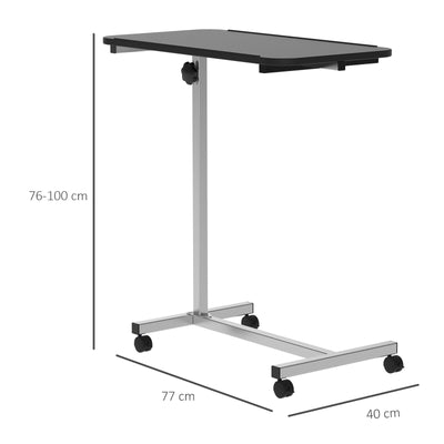HOMCOM Height Adjustable Over Bed Table with Wheels, C Shaped Laptop Desk, Portable Hospital Bed Table for Living Room, Bedroom, Black 