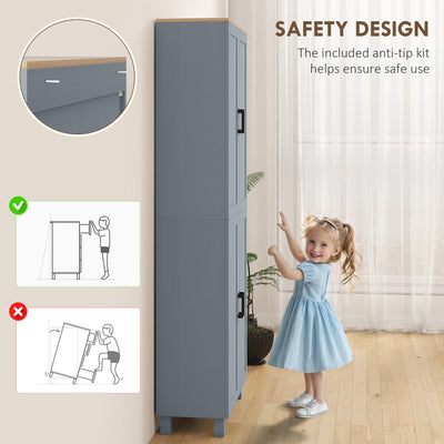 HOMCOM Freestanding Kitchen Cupboard, 4-Door Storage Cabinet with Adjustable Shelves, Modern Kitchen Pantry for Dining Room, 170cm, Grey Wood Effect 