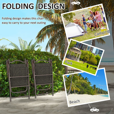 Outsunny Set of Two Folding Garden Chairs, with Fabric Mesh Seats - Dark Brown 