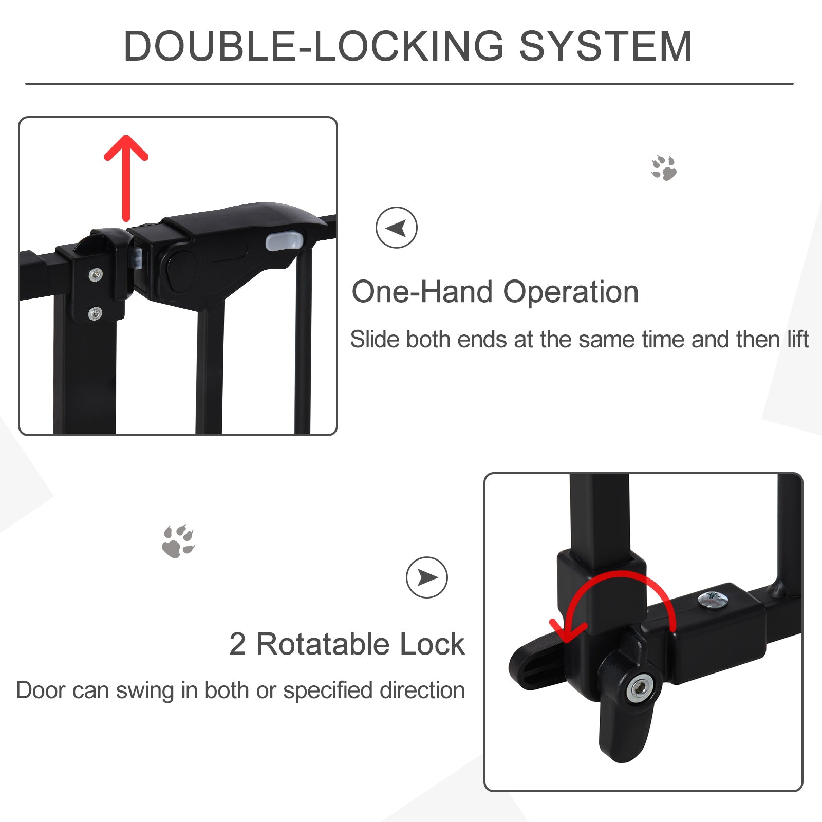 PawHut Dog Gate Stair Gate Pressure Fit Pets Barrier Auto Close for Doorway Hallway, 74-148cm Wide Adjustable, Black 