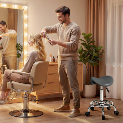 HOMCOM Salon Saddle Stool, Rolling Saddle Chair for Massage, Spa, Clinic, Beauty, Hairdressing and Tattoo, Grey 