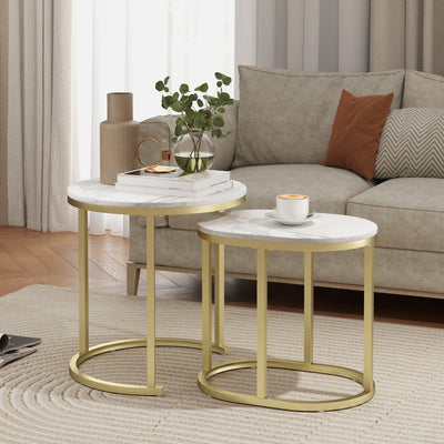 HOMCOM Marble-Effect Nest of Tables - Gold Tone/White 