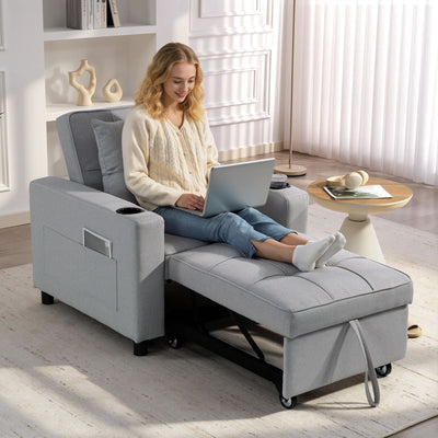 HOMCOM 3-in-1 Single Sofa Bed, Convertible Sleeper Chair Bed - Light Grey 