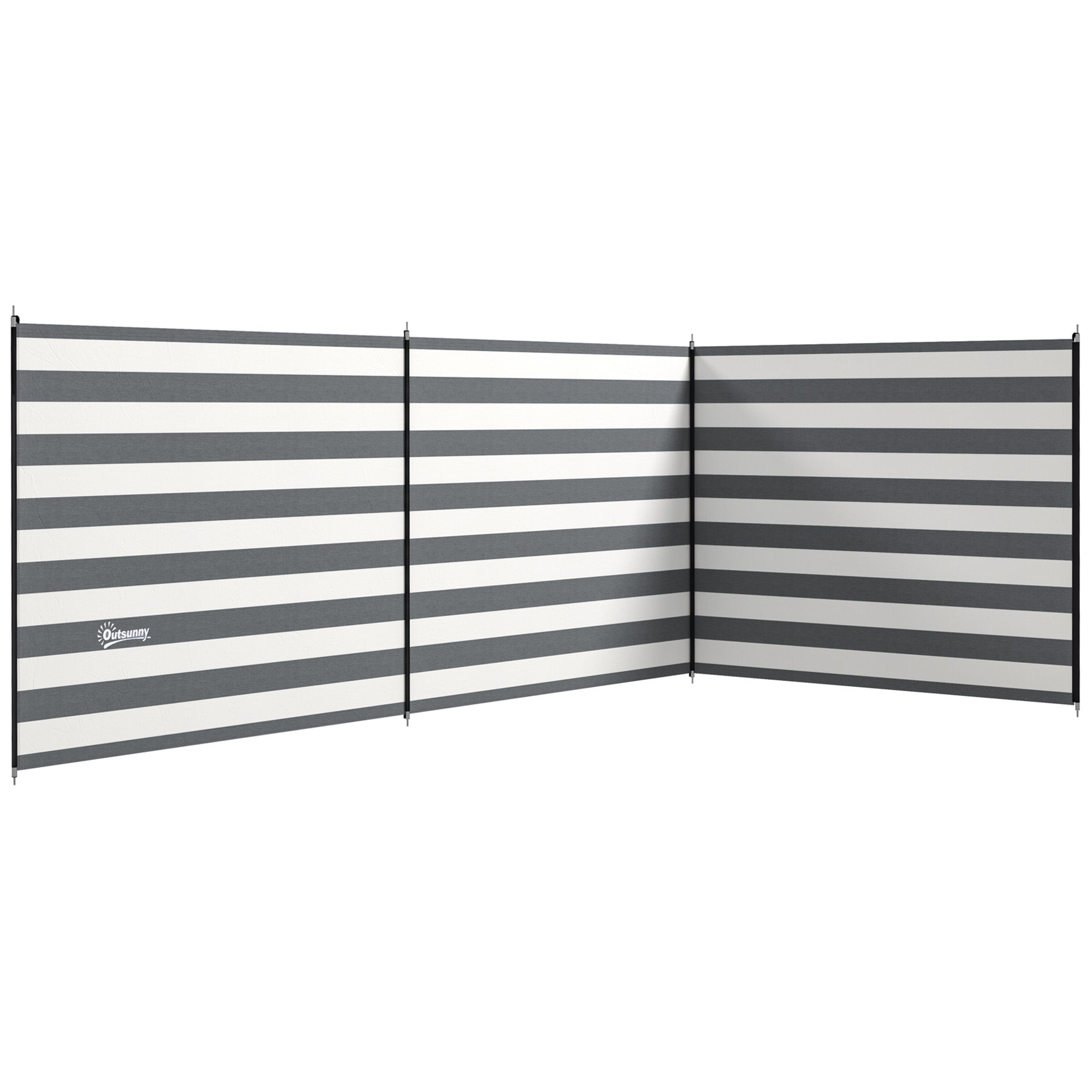 Outsunny 5 Pole Camping Windbreaks, Beach Wind Shield Shelter with Carry Bag and Steel Poles, Outdoor Caravan Privacy Shield, 540cm x 150cm, Grey and White 