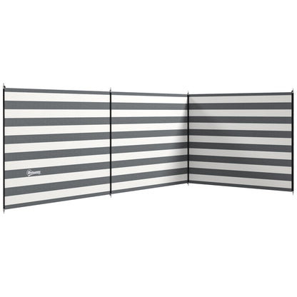 Outsunny 5 Pole Camping Windbreaks, Beach Wind Shield Shelter with Carry Bag and Steel Poles, Outdoor Caravan Privacy Shield, 540cm x 150cm, Grey and White 