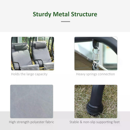 Outsunny Canopy Swing 2 Separate Relax Chairs w/ Handrails and Removable Canopy Grey 