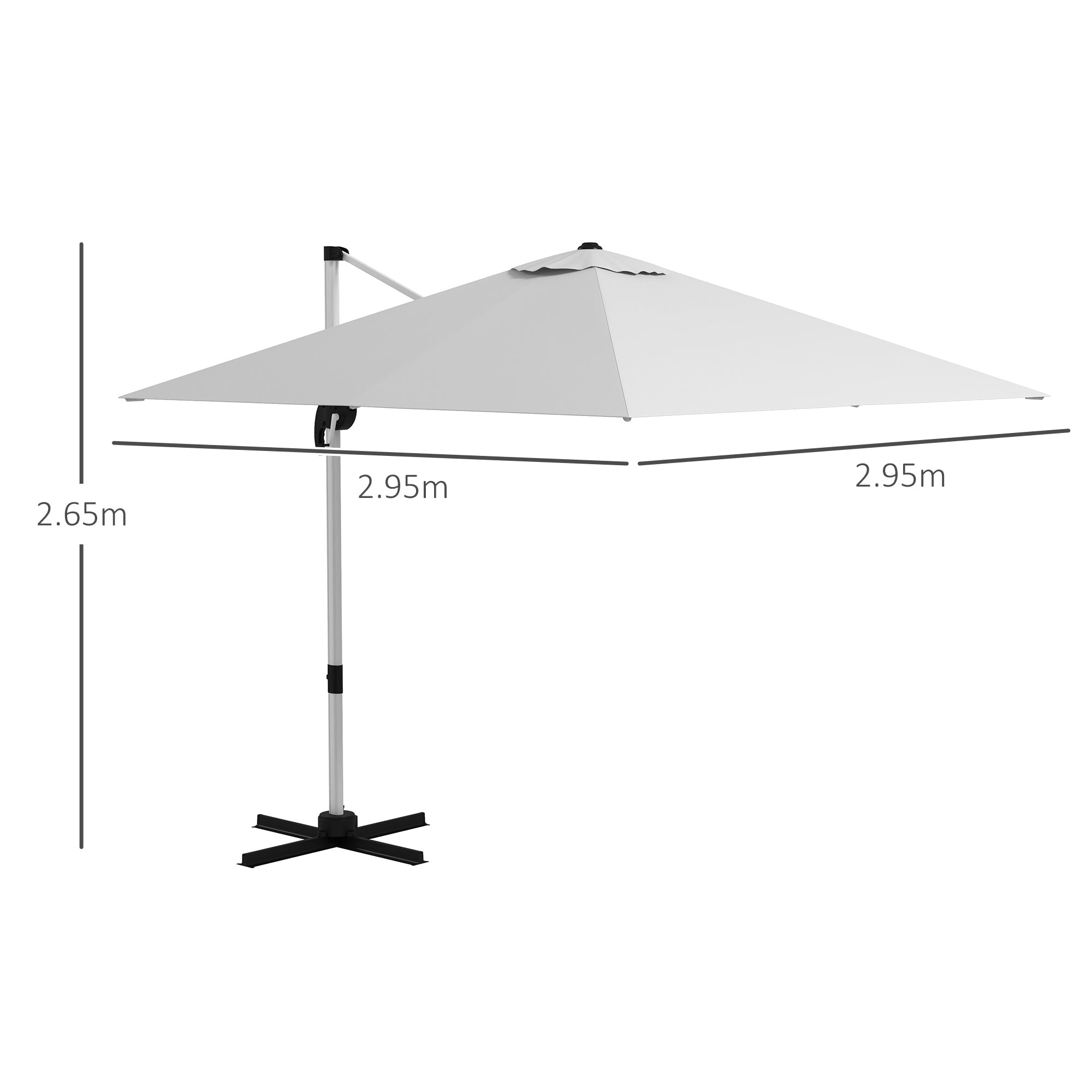 Outsunny Square Cantilever Garden Parasol, with Five-Position Canopy - White 