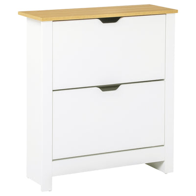 HOMCOM Narrow Shoe Cabinet, Space Saving Shoe Storage Cabinet with 2 Flip Drawers and Adjustable Shelves for 12 Pairs of Shoes for Hallways and Living Room, White 