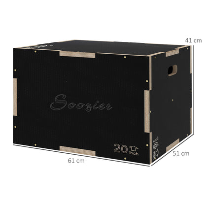 SPORTNOW Multi-Faceted Jump Box, Wooden Step Up Box, for Home, Gym, Exercise, 41/51/61cm - Black 