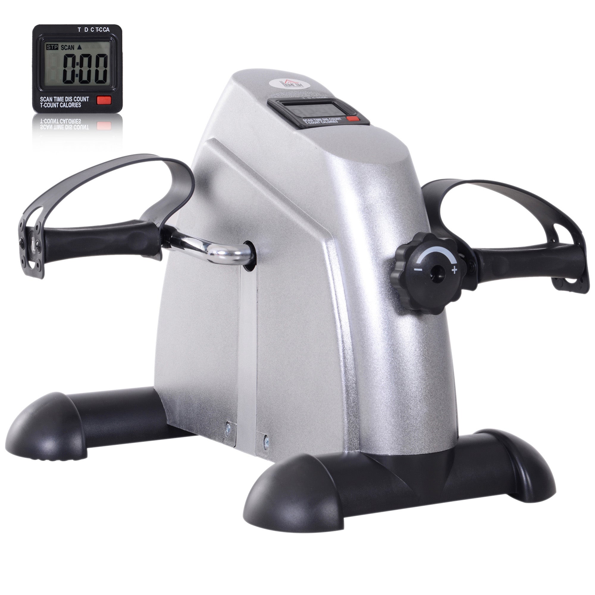 HOMCOM Mini Exercise Bike, Portable Pedal Exerciser, Under Desk Bike with LCD Display for Legs and Arms Training, Silver Tone 