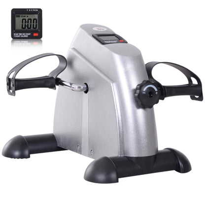 HOMCOM Mini Exercise Bike, Portable Pedal Exerciser, Under Desk Bike with LCD Display for Legs and Arms Training, Silver Tone 