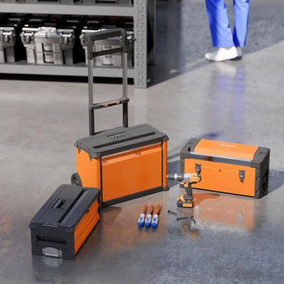 HOMCOM 3-in-1 Stackable Rolling Tool Box - Orange 