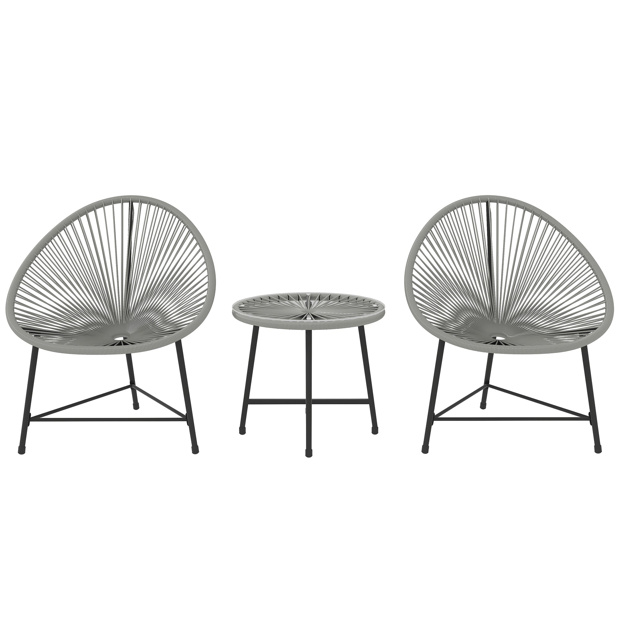 Outsunny 3 Pieces Rattan Bistro Set, Garden Bistro Set with Acapulco Chairs and Glass Top Table, Small Garden Furniture Set with Reinforced Metal Frame for Outdoor, Patio, Balcony, Grey 