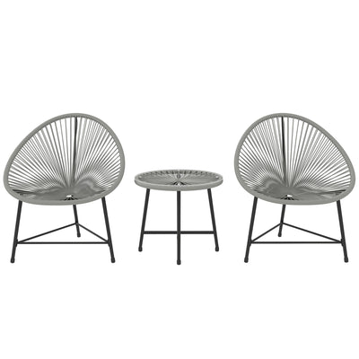 Outsunny 3 Pieces Rattan Bistro Set, Garden Bistro Set with Acapulco Chairs and Glass Top Table, Small Garden Furniture Set with Reinforced Metal Frame for Outdoor, Patio, Balcony, Grey 