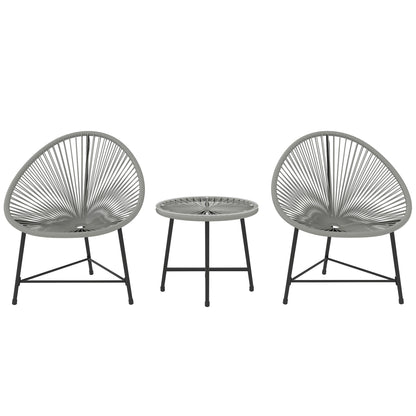 Outsunny 3 Pieces Rattan Bistro Set, Garden Bistro Set with Acapulco Chairs and Glass Top Table, Small Garden Furniture Set with Reinforced Metal Frame for Outdoor, Patio, Balcony, Grey 